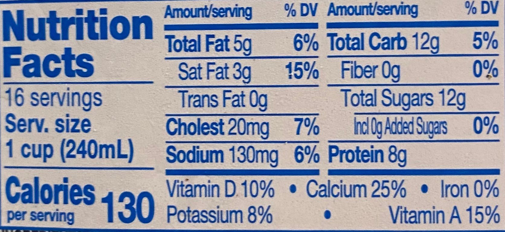 Nutrition Facts panel for part-skimmed milk.