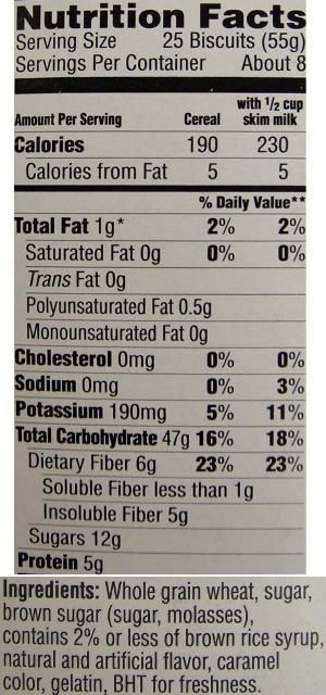Figure 2. Nutrition facts and an ingredient list of a high-fiber, whole grain breakfast cereal.