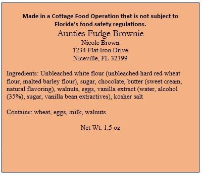 Figure 1. Example Cottage Food Label