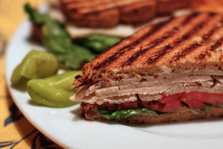 Figure 1. Grilled sandwich with turkey and whole-grain bread.