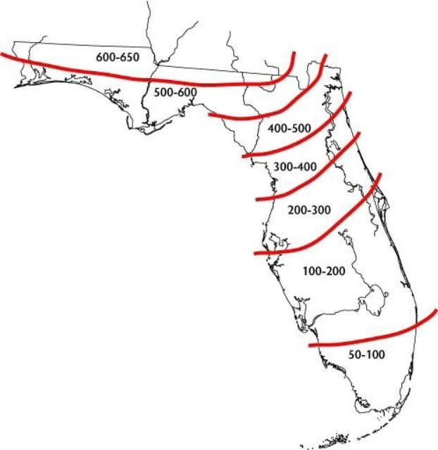 Figure 1. Acumulación de horas frío en Florida (por debajo de 45°F [7.2°C] hasta el 10 de febrero).