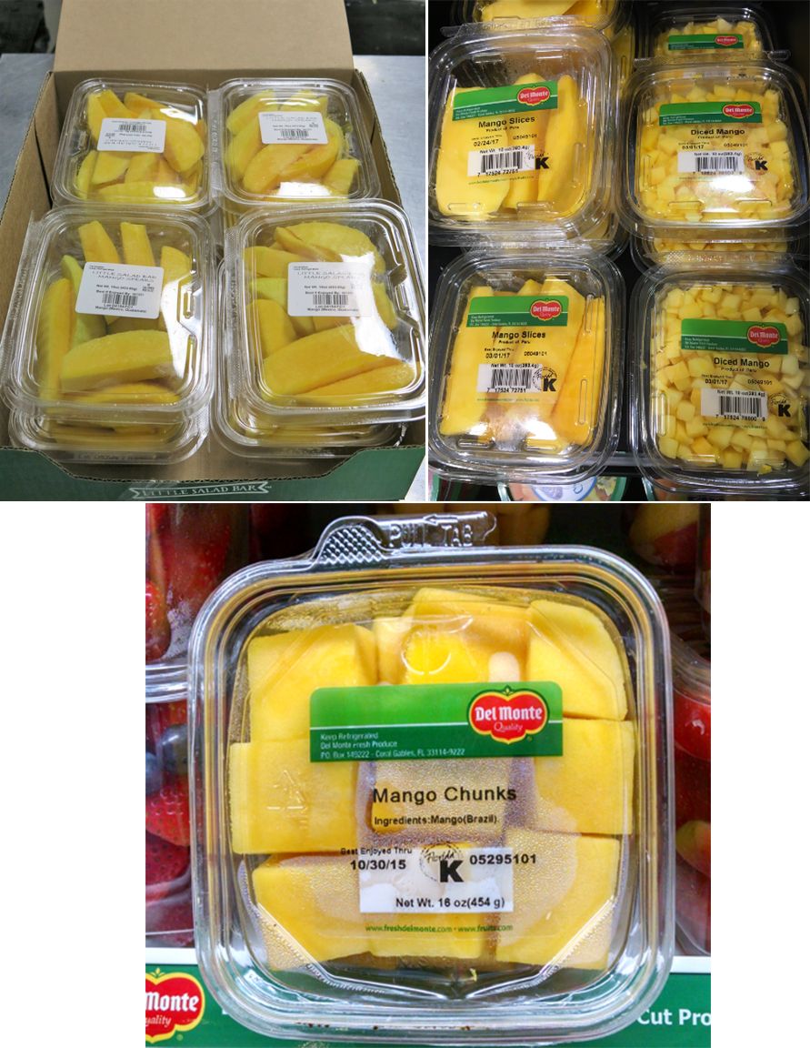 Example of consumer packaging of fresh-cut mango. 