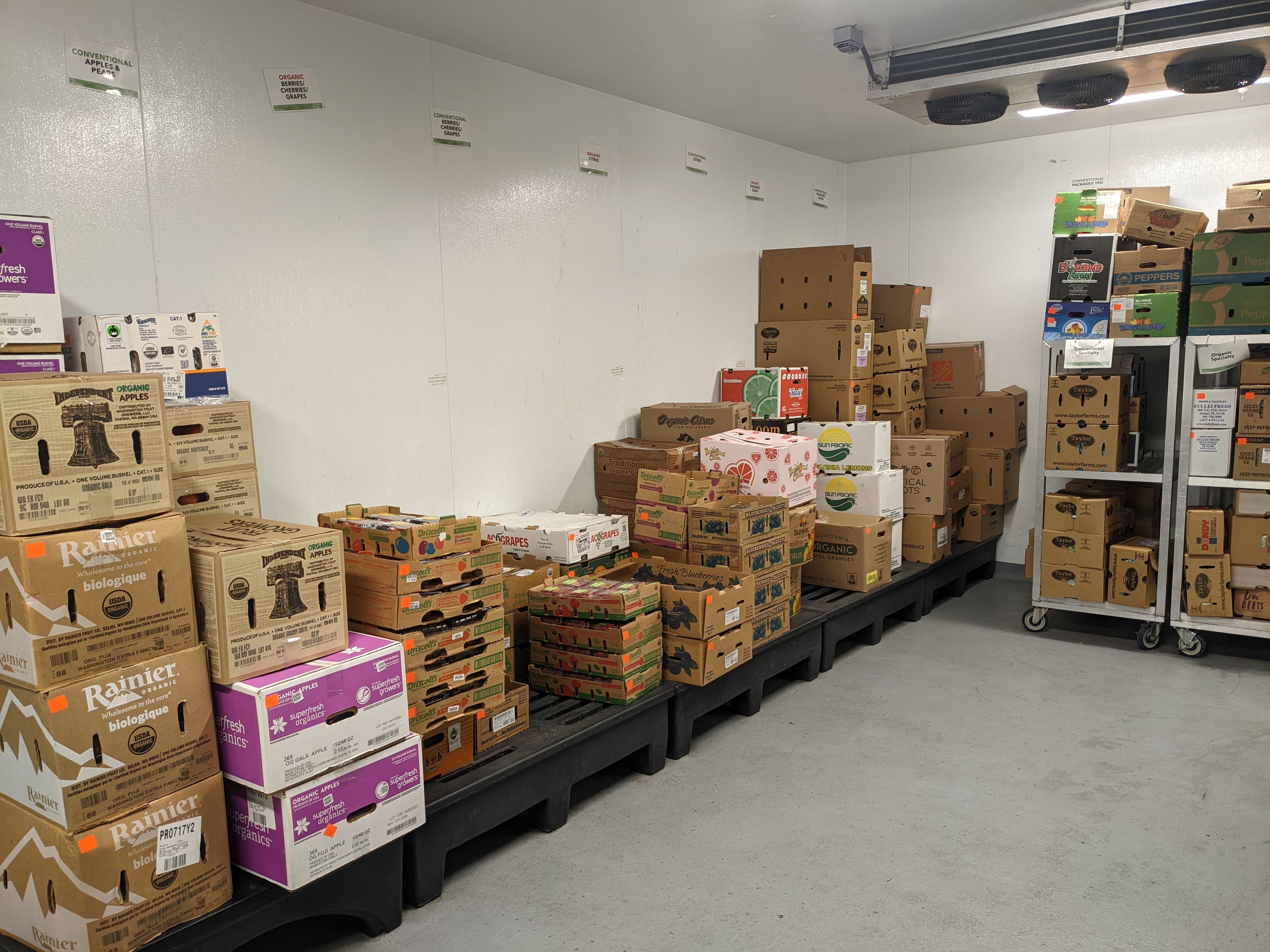 Produce in the refrigerated back room of a retail store or food service establishment. 