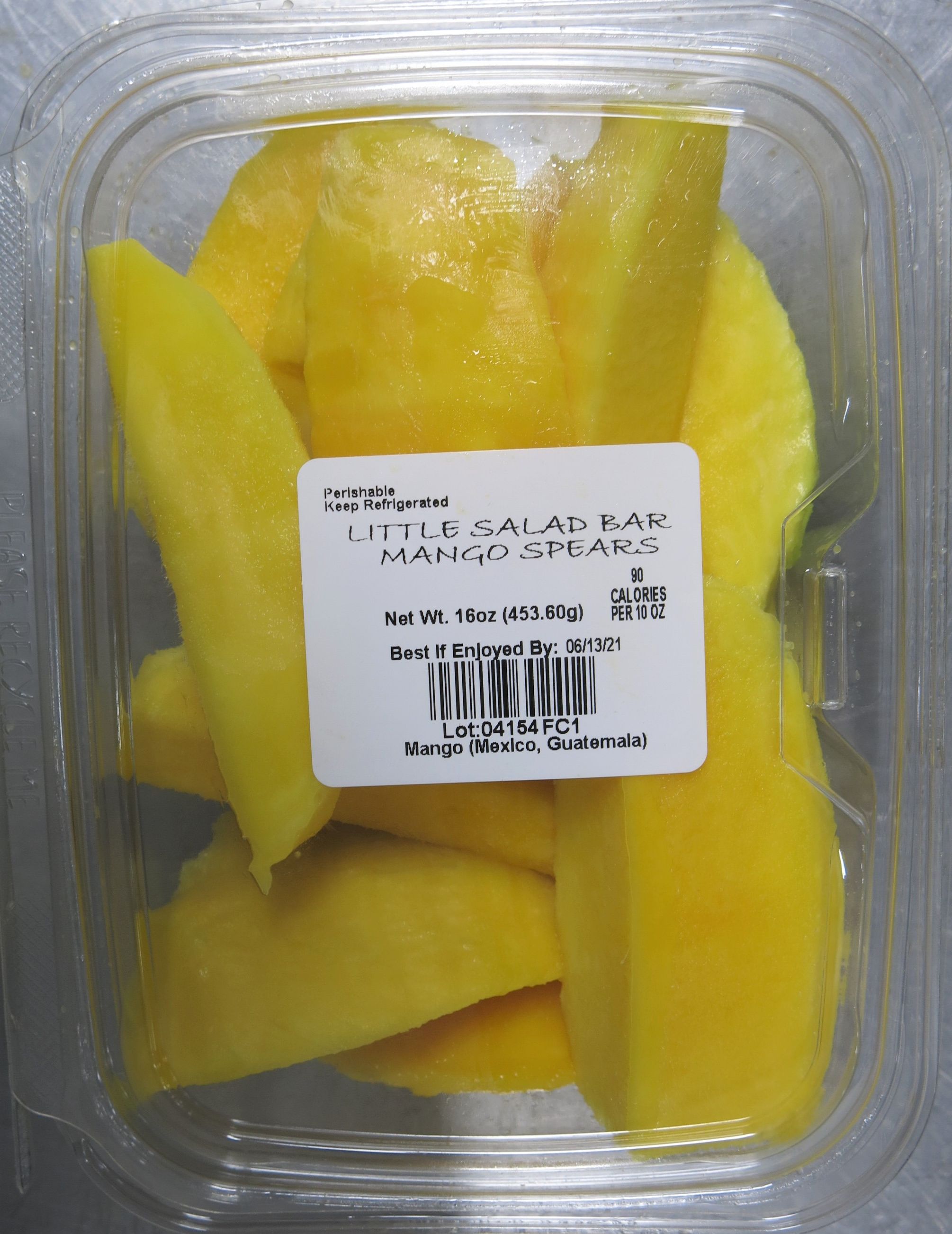 An example of a consumer package of fresh-cut mango with label information pursuant to the requirements of 21 CFR 101. 