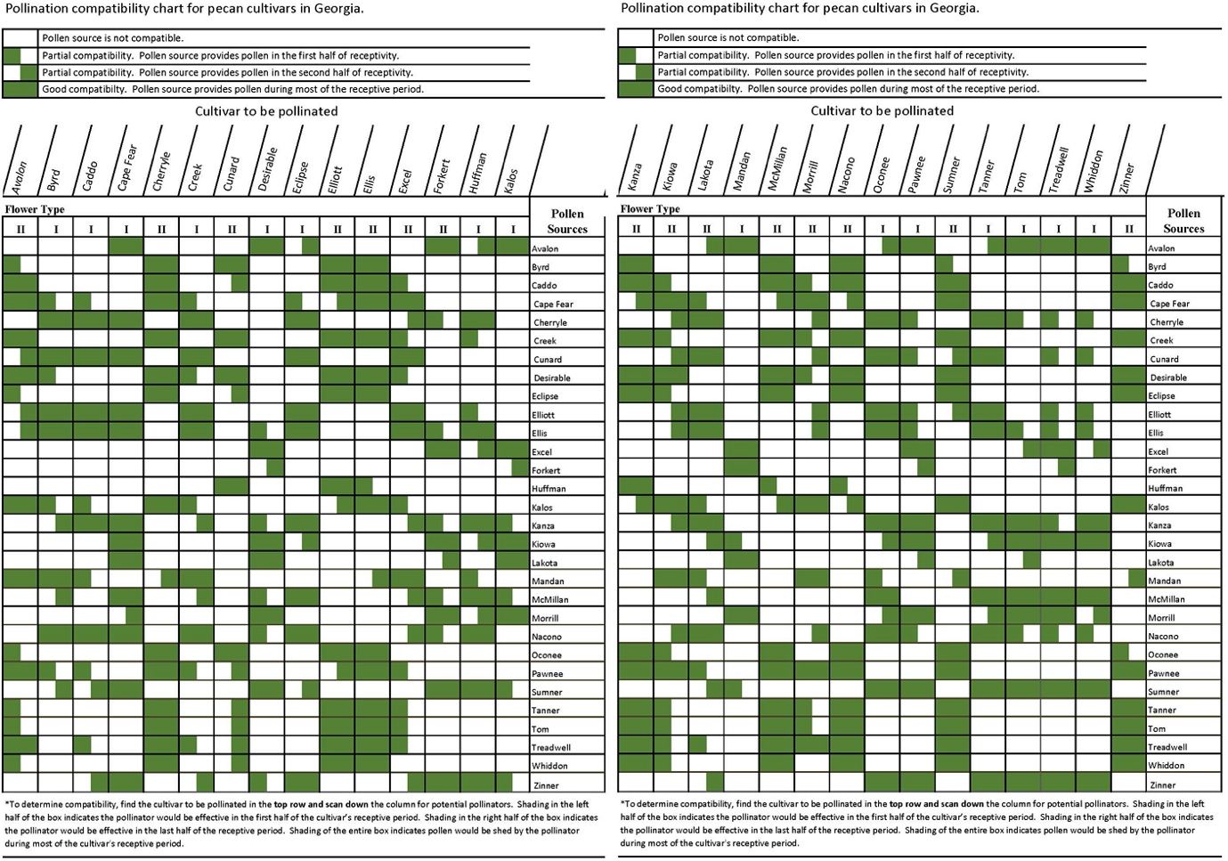 Pollination compatibility chart for pecan cultivars in Georgia.