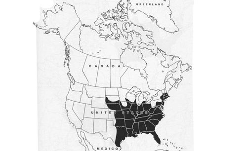 Figure 3. Shaded area represents known distribution of Psorophora ferox (Humboldt) in the US.
