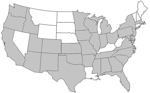 Figure 1. Distribution of Prenolepis imparis (Say). States colored gray indicate records for this species.
