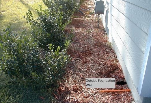 Figure 14. This home has maintained an excellent inspection space between the siding and mulch. Landscape plants are also positioned far enough away from the outside foundation wall to decrease moisture close to the home, and the placement accounts for future growth. Moisture is a conducive condition that can void some termite warranties.
