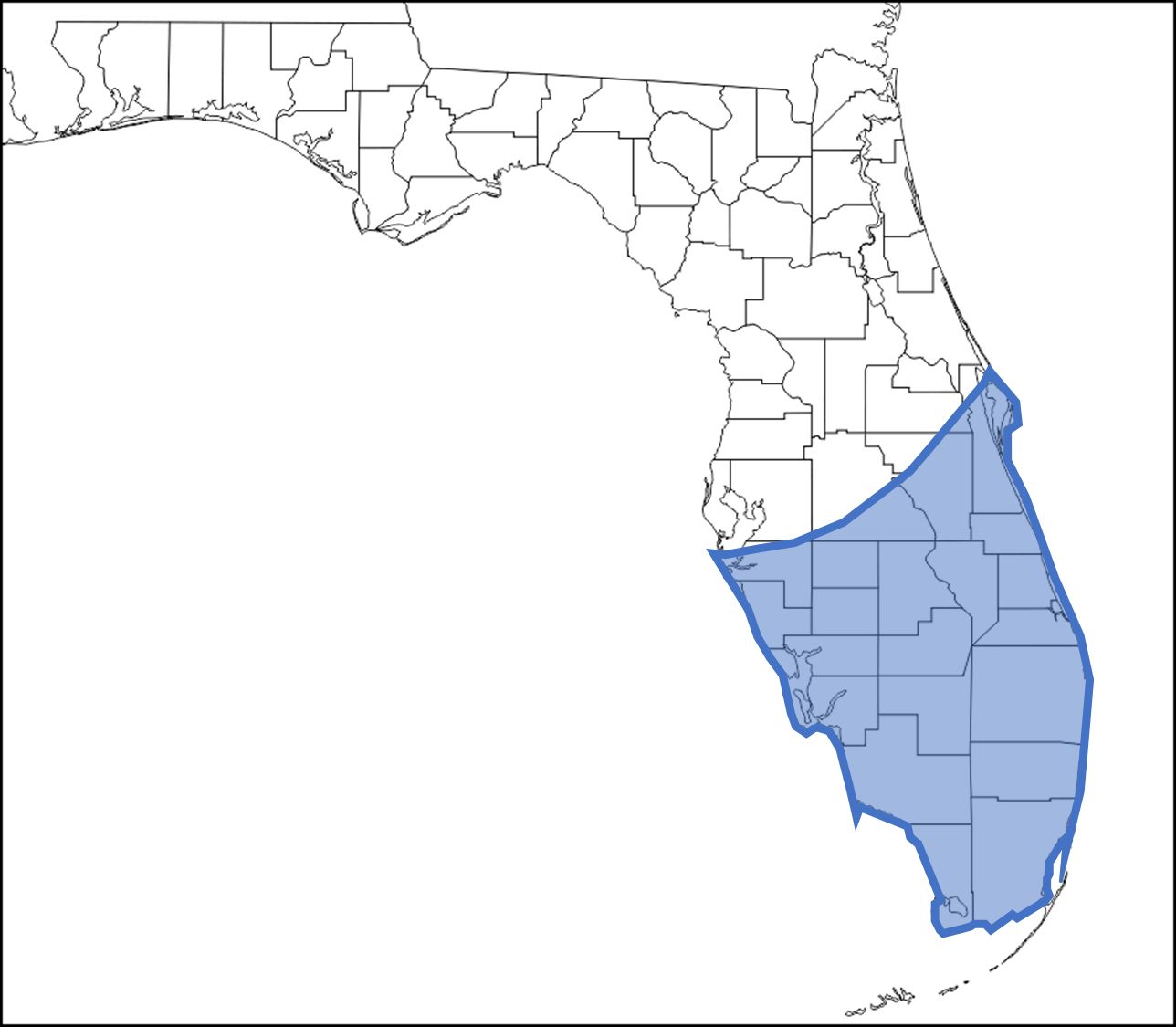 Map of Florida, USA, indicating the approximate distribution of Culex cedecei, according to Darsie and Ward (2005). 