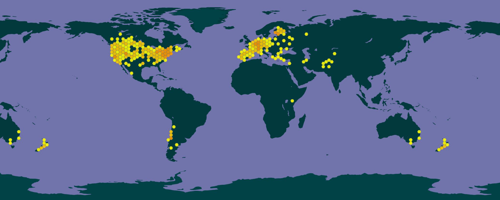 Distribution of alfalfa leaf-cutter bees around the world.