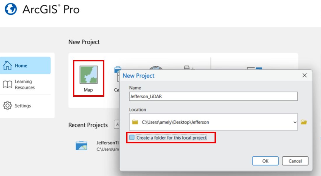A screenshot of ArcGIS Pro and how to create a new project.