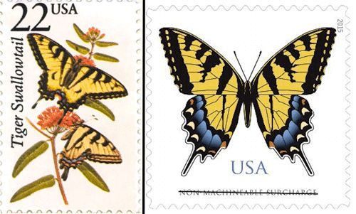 Figure 1. US postage stamps featuring eastern tiger swallowtails, Papilio glaucus Linnaeus.