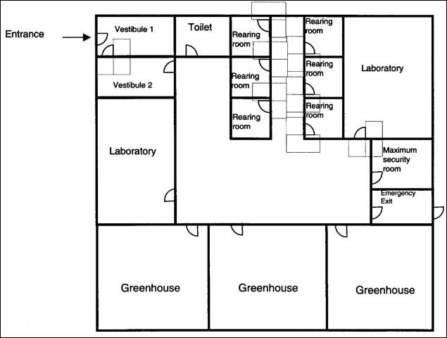 Figure 1. A typical floor plan of a biological control containment facility.