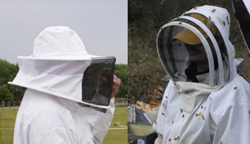 Figure 1. Two types of veils that zip to the sting suit; these types of veils provide the best protection because they do not allow any bees to enter if zipped properly.