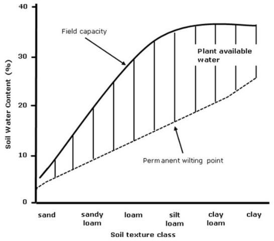 Figure 6. Relationship between soil texture and plant available water.