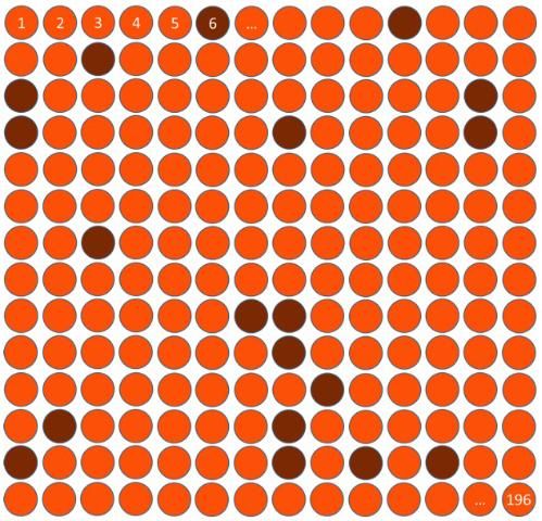 Figure 2. Simple random sample of 20 ping pong balls.