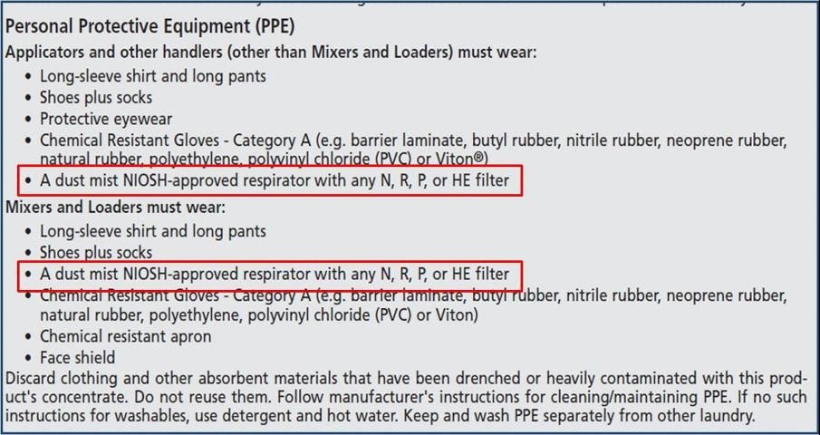 Figure 24. If a respirator is required, the label will specify the type.