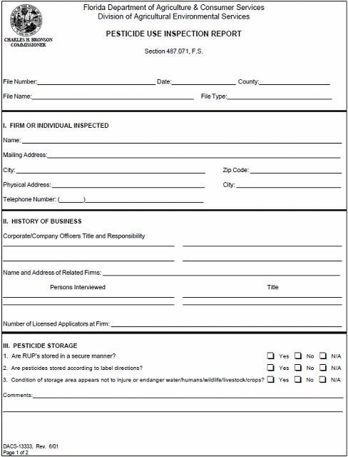 Figure 2. FDACS inspection checklist for pesticide storage.