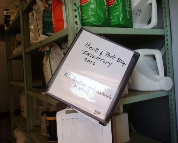 Figure 16. Inventory notebook detailing pesticides inside a storage facility.