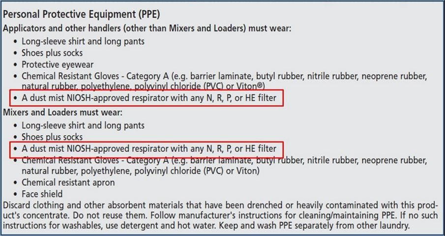 Figure 1. If a respirator is required, the label will specify the type.