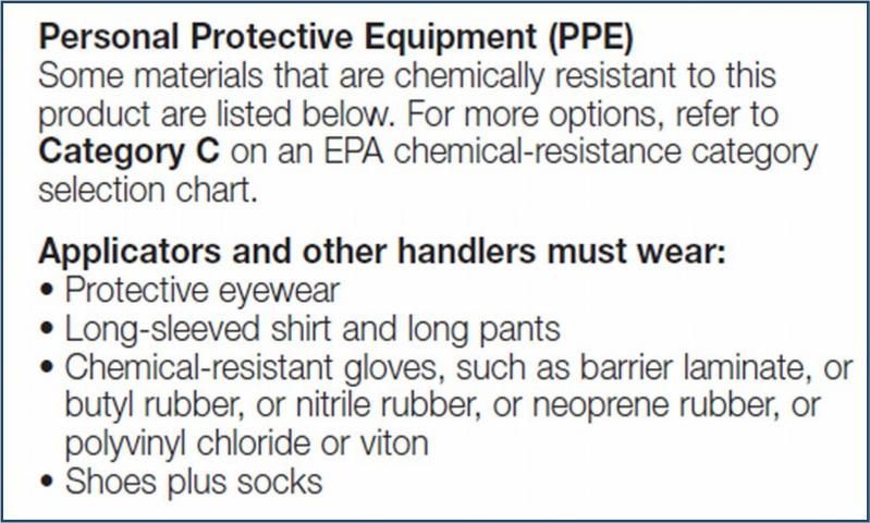 Figure 3. Contenido de las etiquetas de EPP basadas en la tabla de categorías de resistencia química de la EPA.