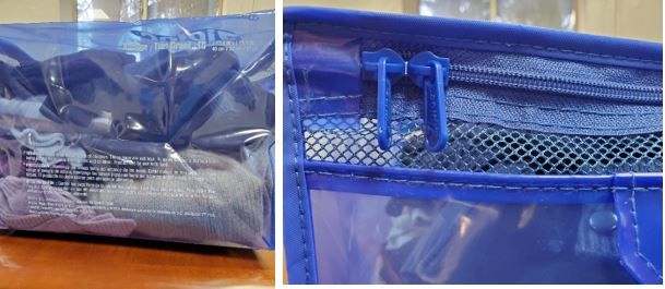 Figure 5. Sweaters stored in an airtight garment storage container with no holes (left) vs. a garment bag that has venting at the top and would be inappropriate to treat with mothballs (right).