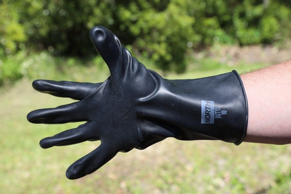 Butyl rubber gloves.