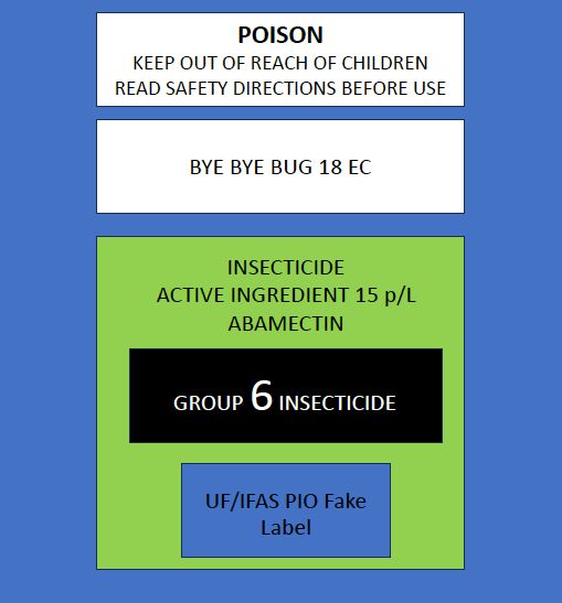 This is an imitation pesticide label with the IRAC MoA indicated on the black square. An applicator should note it is MoA Group 6. To practice good resistance management, future applications would use products with any group other than 6.
