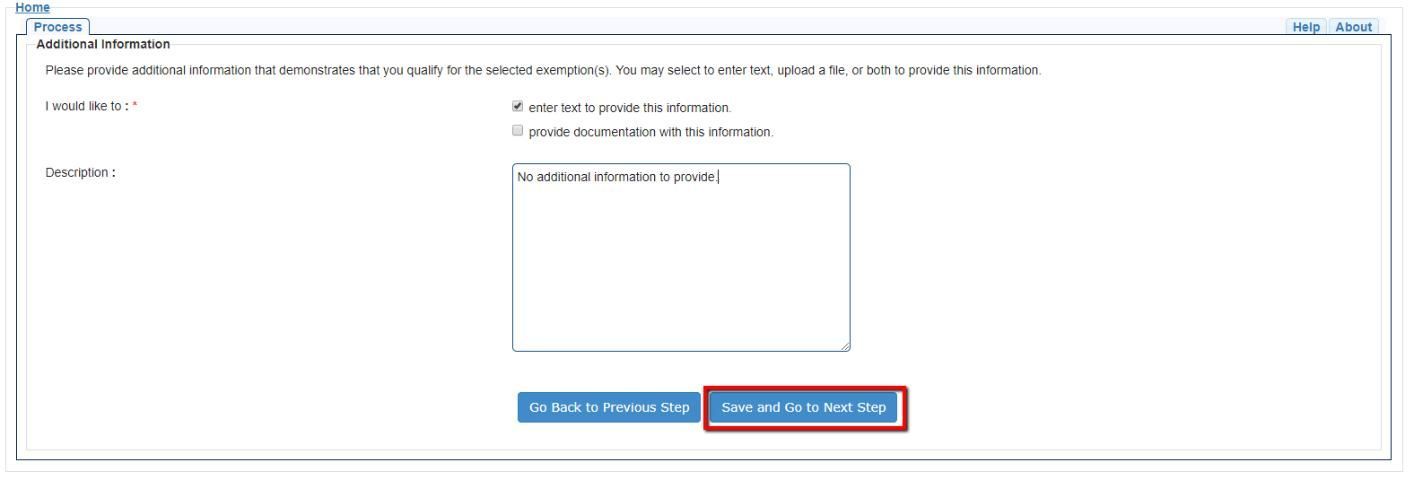 Sample page 6 of the Request for Verification of Exemption