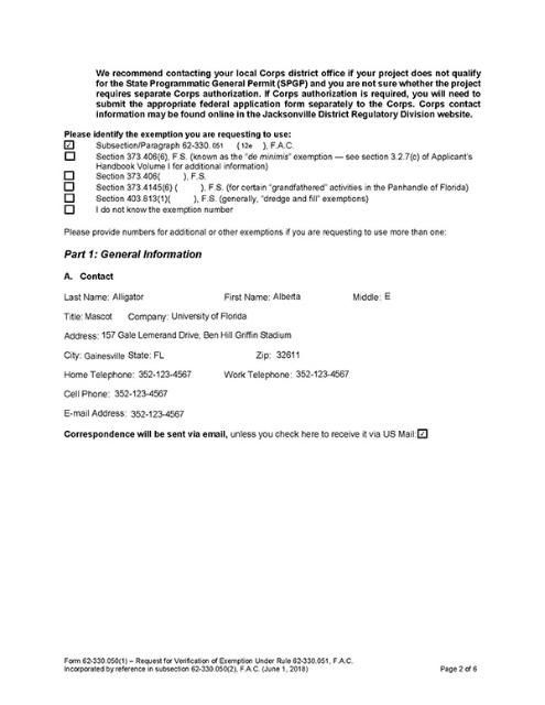 Sample page 6 of the Request for Verification of Exemption