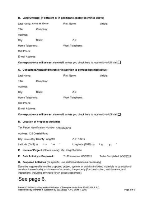 Sample page 6 of the Request for Verification of Exemption