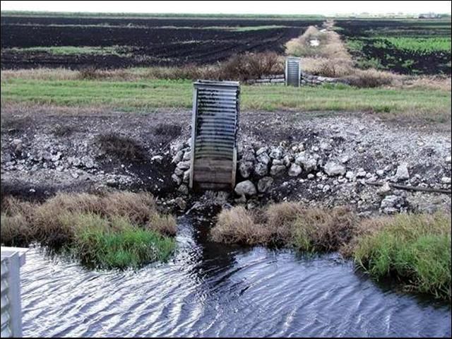 Figure 7. El uso de tableros en canales de drenaje verticales reduce el drenaje en campos cercanos a las estacioned de drenaje.