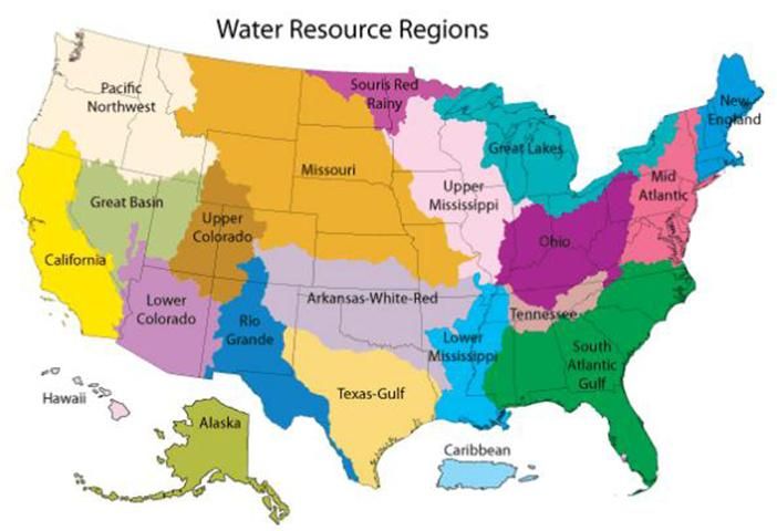 Figure 4. The 21 hydrologic water-resource regions of the U.S.