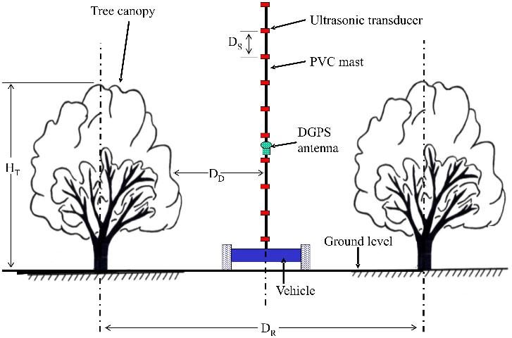 Figure 1. Sensing the height and volume of the tree canopy.