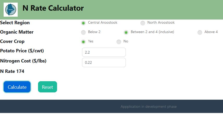 N Rate calculator for potato crop. 