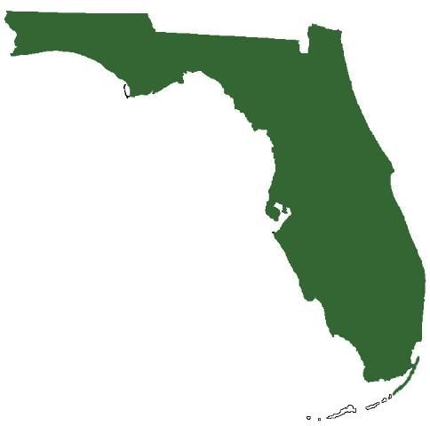 La distribución de las serpientes coral en Florida: todo el estado excepto los Cayos.