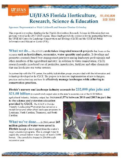 Figure 2. UF/IFAS Florida Horticulture, Research, Science & Education One-Pager.