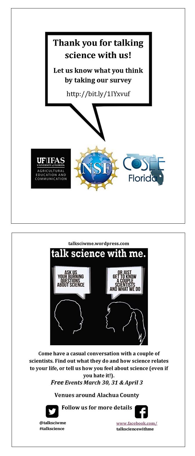 Front of paper thanks the participants for attending, shares a survey link, shows sponsor/grant logos, and offers a change to earn prize money for participating and taking the survey. Back of paper shows event title, event logo, social media handles, and tagline.